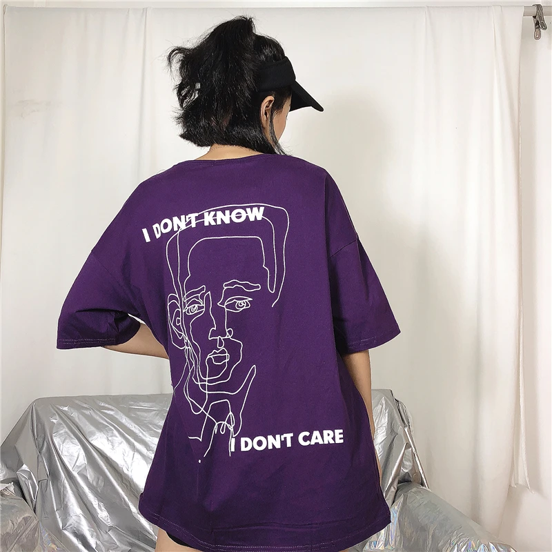 Летняя хлопковая футболка с надписью «I don't care about the» в Корейском стиле, в стиле хип-хоп, с принтом, для женщин, свободная, большого размера, для пары, модная футболка с коротким рукавом, топы