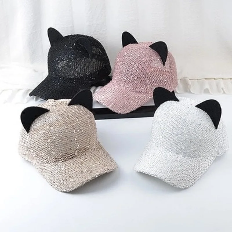 Prix pour Nouvelles Femmes De Mode Paillettes Bling Maille Casquette de baseball Avec Mignon Oreilles courbe Bord Snapback Chapeaux Hip Hop Casquettes Été Solide Chapeau de Soleil Prix pour Nouvelles Femmes De Mode Paillettes Bling Maille Casquette de baseball Avec Mignon Oreilles courbe Bord Snapback Chapeaux Hip Hop Casquettes Été Solide Chapeau de Soleil