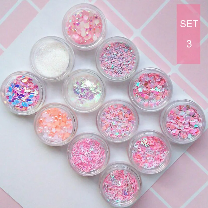 Bittb Nail Sequins Chunky Glitter Pearl Star Heart Jewelry Decor Nail Art Decorations Accessories Manicure Part - Color: SET3