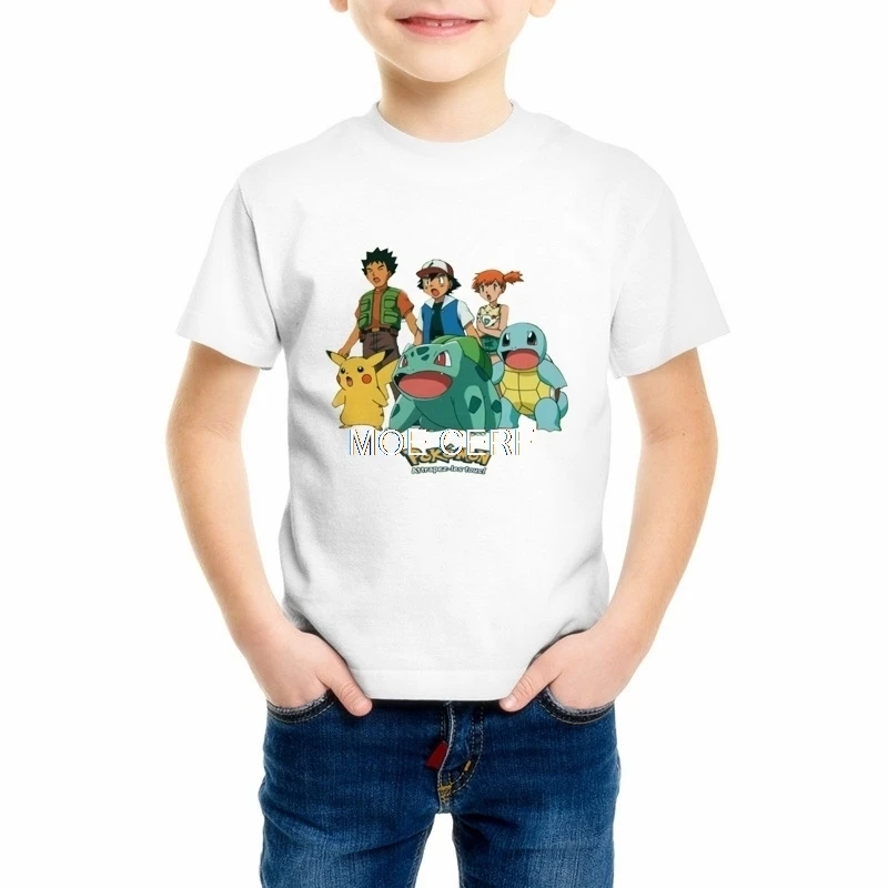 Футболка с покемоном Пикачу для мальчиков и девочек, футболки модные детские повседневные Летние футболки с 3D рисунком, топы, одежда с героями мультфильмов, C20-25