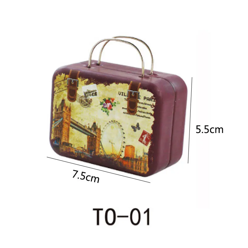 Европейский стиль, винтажная коробка для хранения конфет в форме чемодана, жестяная коробка для хранения, кошелек, для свадьбы, маленькая декорация, органайзер для мелочей, контейнер