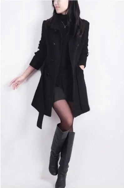 Европейский Элегантный тонкий Тренч модное двубортное повседневное пальто для женщин размера плюс Roupas Feminina Горячая классика - Цвет: Black