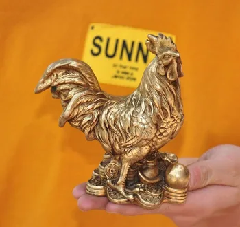 

wedding decoration China Feng Shui brass wealth coin auspicious Zodiac animal Cock Chicken statue