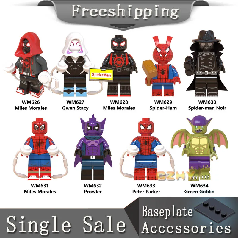 

Marvel Spider-Man Into the Spider-Verse Web Of Shadows Gwen Green Goblin Noir Prowler Building Blocks Legoe Minifigured WM6052