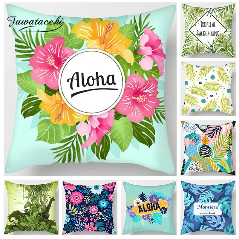 

Fuwatacchi Tropical Green Leave Cushion Cover Pineapple Cactus Pillow Cover for Home Sofa Chair Decor Summer Style Pillowcases