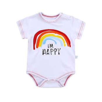 

Infant Cute Baby Short Sleeve Rainbow Print Stripe Rompers Kids Girls Boys Jumpsuit Newborn Toddler Clothes Cotton Roupas