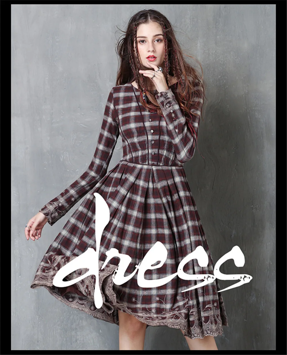 Vintage Embroidery Plaid Women Dress 2017 Autumn Vestido Femininos Cotton Long Sleeve Dress Plaid Patchwork O neck Women Dresses (1)