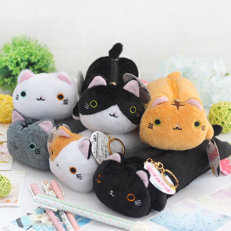 1 Pc/Lot Cute Lovely Fluffy Japanese Cat Shaped Pencil Bag & Pencil Case for School Stationery