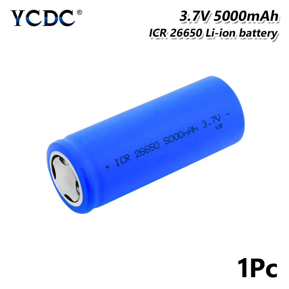 

1x 3.7 V Rechargeable ICR 26650 5000mAh Lithium Li-ion Batteries 26650 Torch Power Bank Microphone Camera Battery Replacement