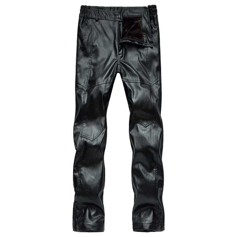 

Solid Soft Casual Leather Pants Men Winter Fleece Thicken Warm Pants Mens PU Leather Trousers Men Plus Size L-5XL High Quality