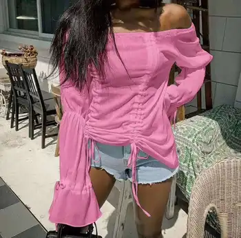 

Fashion Lady Sexy Off-the-shoulder Elastic Blouse 2019 Women's Autumn Clothing New Fashion Design Casual Rayon Cotton Tops