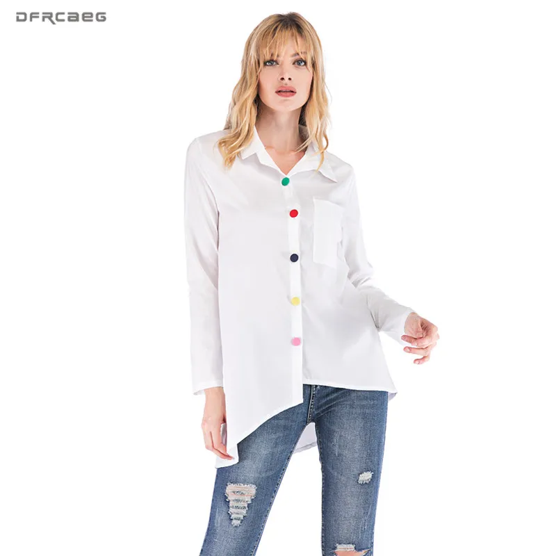 

Loose Irregular Womens Tops Summer 2019 Casual Long Sleeve Blouses Woman Fashion Streetwear White Work Shirts Female