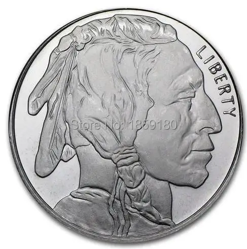 

DHL free shipping 50pcs/lot Buffalo Indian 1 troy oz .999 Fine Silver Commemorative Coin,brass plated silver non magnetic coin