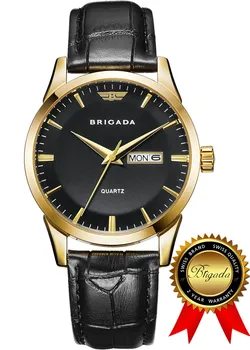 

BRIGADA Swiss Brand Watches for Men, Classic Black Gold Business Casual Waterproof Quartz Men's Watch