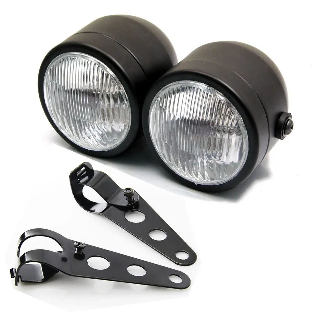 

Black Twin Double Dual Headlight 28mm-36mm adjustable side Mount Motorcycle Street Fighter Naked Dominator Streetfighter