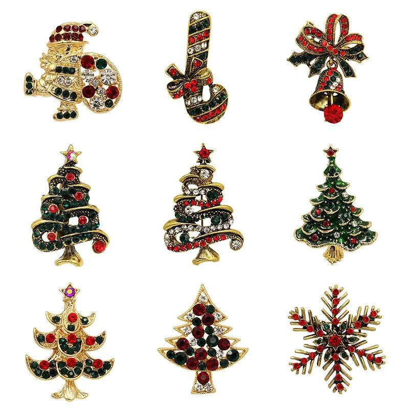 

Alloy Brooches Christmas Tree Boost Bell Snow Flower Brooches Pins Rhinestone Christmas Women Kids Gift For The New Year Jewelry