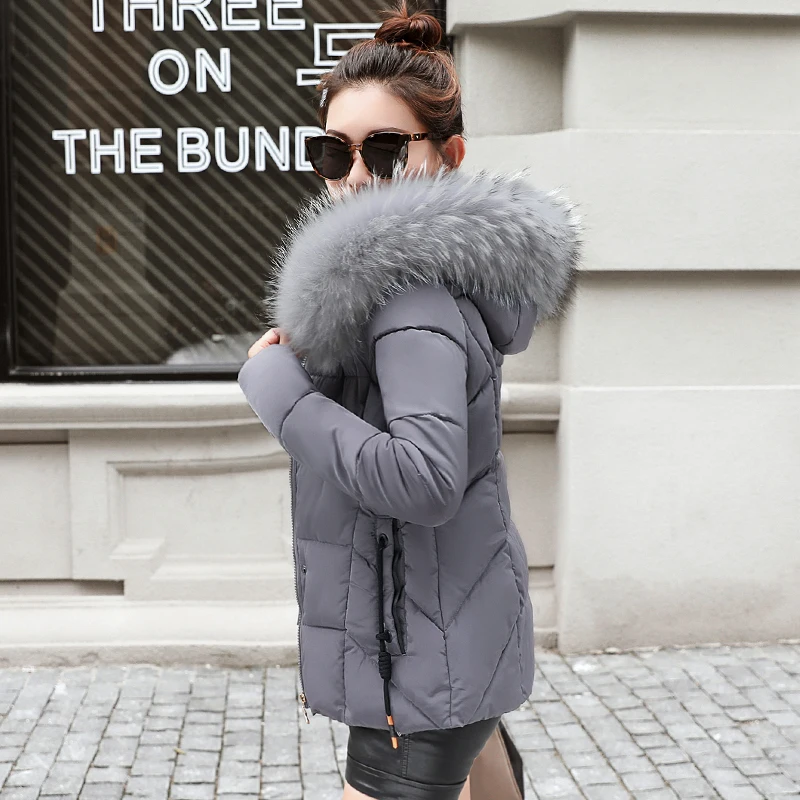 

Winter Jacket Women winter warm down jacket women short paragraph Slim Artificial raccoon Fur collar large yards women's cotton
