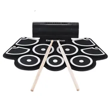 Portable Practice Instrument 9 Beat Built-in Speaker Roll up Electronic Drum Pad Kits with 2 Foot Pedals and Drum Sticks