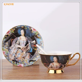 

1 set European Ceramic Cup Bone Retro Oil Painting Art Cup Porcelain Saucer Advanced European Style Vintage Gifts 5ZDZ473