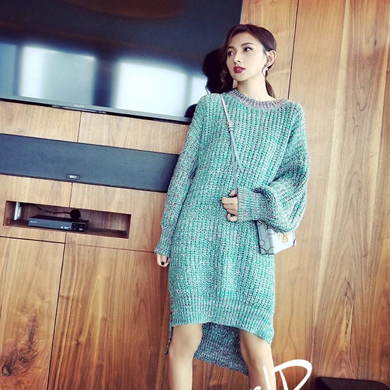 

Autumn O-neck Full Sleeve Knitted Long Sweater Casual Women Loose Split Pullovers Free Size Female Jumpers 2018 Winter