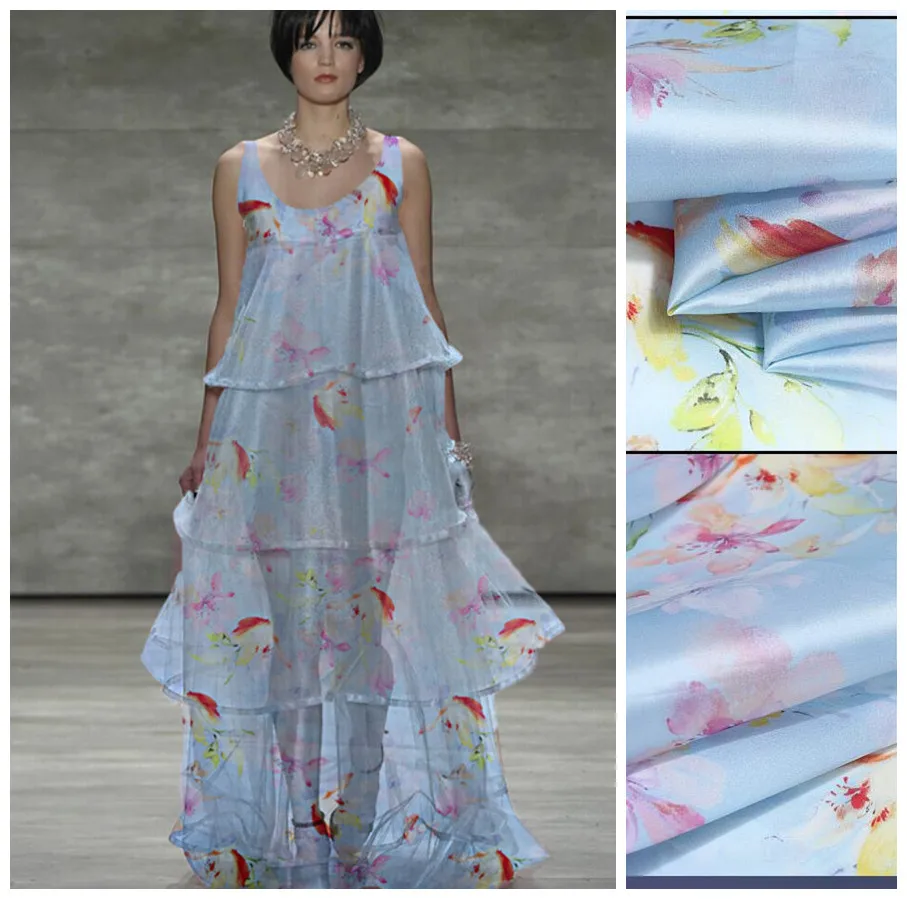 Digital inkjet silk organza satin fabric transparent silk