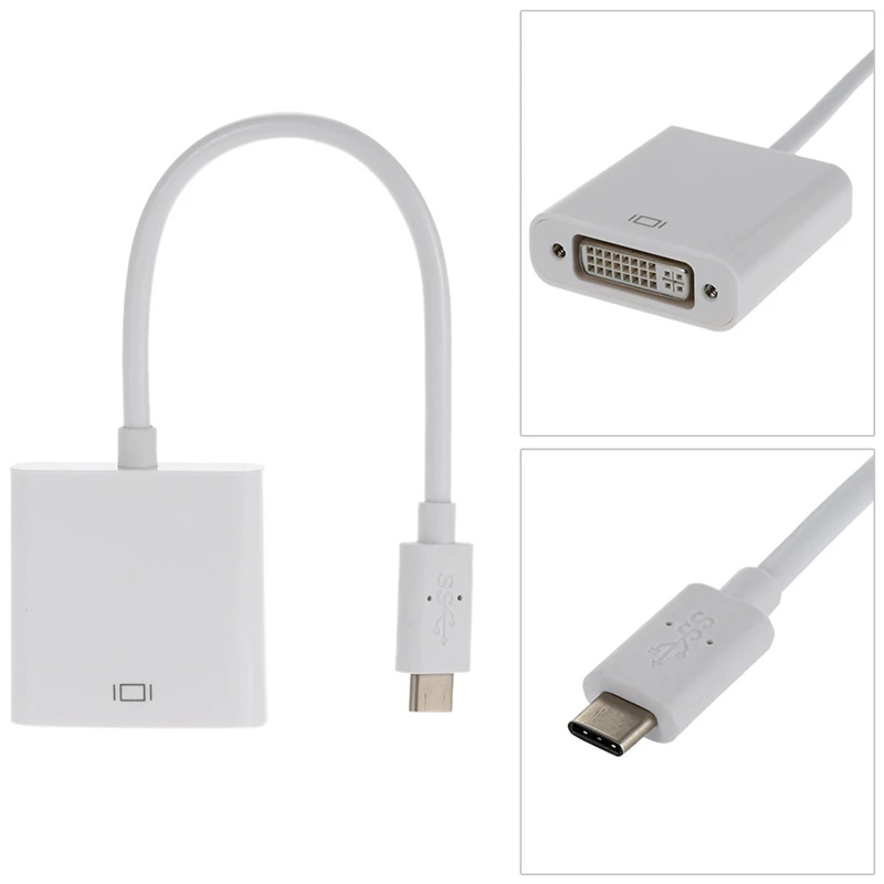 Trumsoon Type-C USB-C to DVI Adapter Male to Female Converter Cable 1080P for New Macbook Projector Monitor