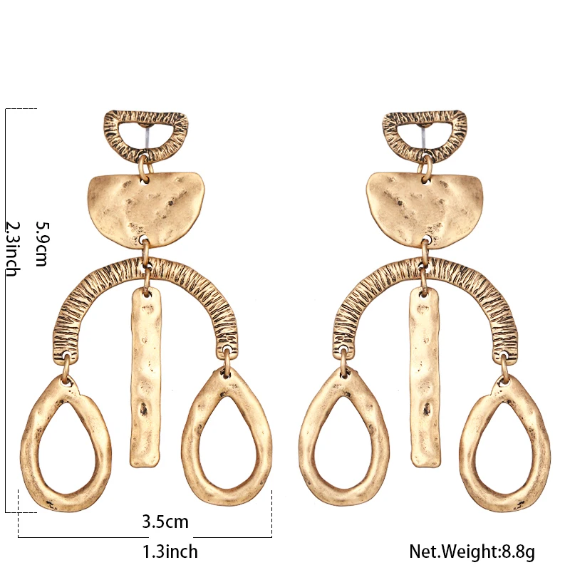 Yhpup, винтажные Ретро антикварные серьги-капли, золотые, серебряные, геометрические металлические серьги для женщин, модные ювелирные изделия, Brincos, вечерние, свадебные