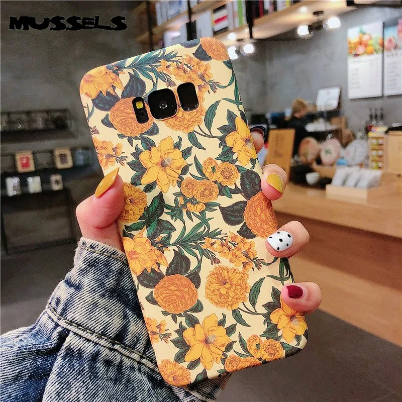 

MUSSELS for Samsung Galaxy S10 Plus S8 S9 Retro Yellow Flowers Soft Cases for Samsung Note 8 9 Fashion Floral IMD Phone Cover