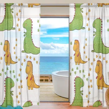 

Sheer Door Curtain Panels W55x L78 Inch/55x L84 Inch,Different Dinosaurs Polyester Window Curtains Voile Sheers 2 Panels Set,Hig
