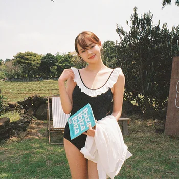 

Swimwear 2019 Bathing Suit Women One Piece Woman Women's One-Piece Swimsuit New Leaf Black White Girl Slender Patchwork