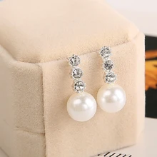 1 Pair Cute Compact Pearl Stud font b Earrings b font Lady Girls Fashion Alloy Crystal