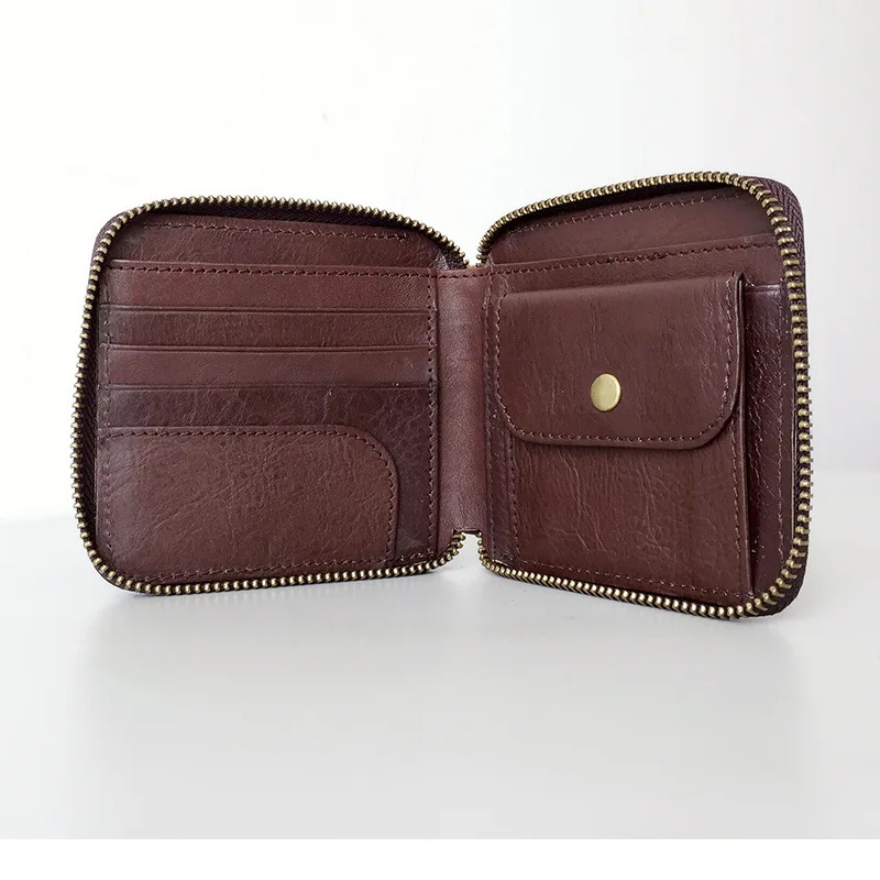 Murah Lapisan pertama dompet kulit ritsleting persegi kreatif kepribadian kecil penyamakan nabati murni kulit kartu duo Jepang dan Selatan K