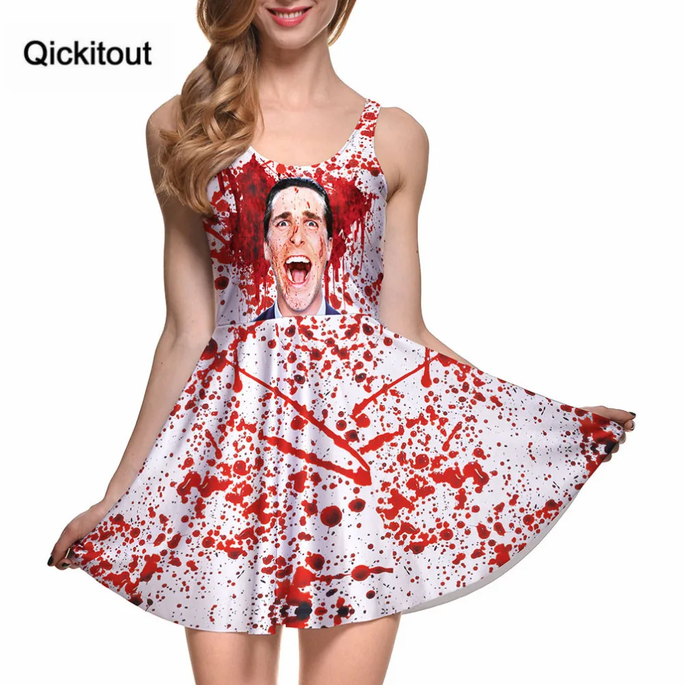

New Summer Hot Women Sexy Print American Psycho Skater Dress Vintage Digital Printing Vestidos Femininos Club Casual Dresses