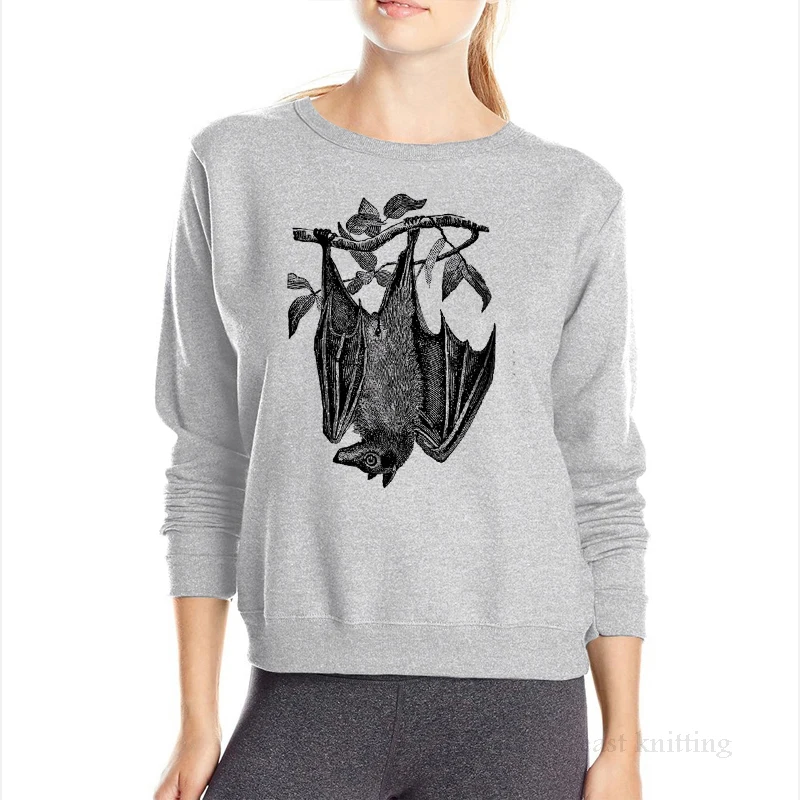  WS0150 Fashion Women Slouchy Hoodie Flying Fox Bat Printed Sweatshirt