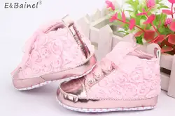 Обувь для младенцев малыша Обувь для девочек мягкая подошва розовый белая роза цветы дети Обувь младенческой кружевная обувь