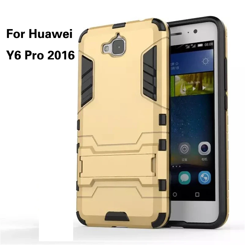 

Soft Silicon + PC Hard Armor Anti-knock Iron Man Cases For Huawei Y6 Pro 2016 Phone Back Cover Case With Stand