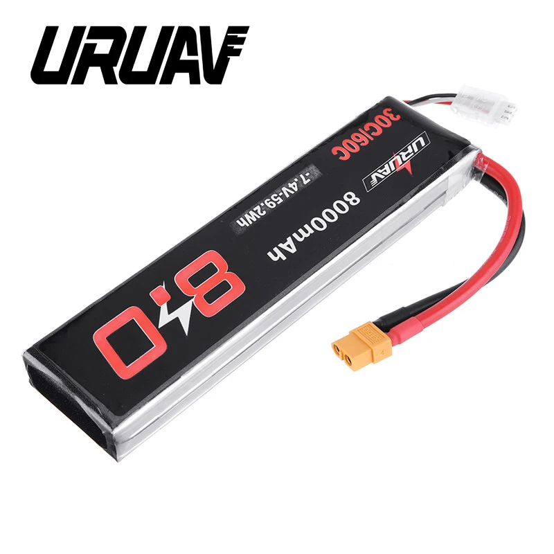

URUAV 7.4V 8000mAh 30/60C 2S Lipo Battery XT60 Plug for RC Quadcopter FPV Drone Spare Parts Accessories DIY Replacement