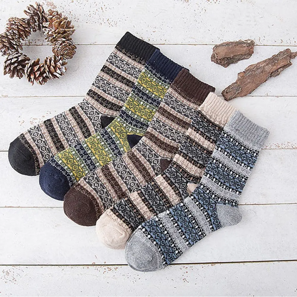 High Quality Stripe Men Wool Cashmere Socks Casual Comfortable