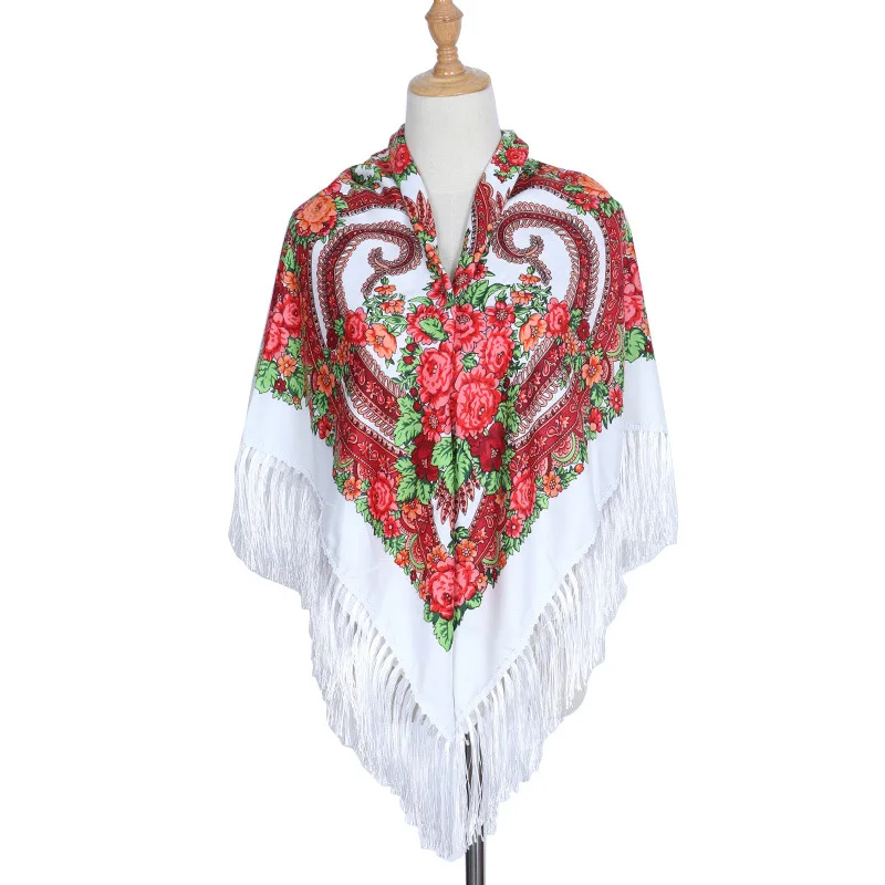 Горячая Распродажа, большой размер, квадратный шарф в русском стиле, хлопковый длинный шарф с кисточками, брендовая весенне-зимняя шаль, Женская шаль из пашмины - Цвет: Белый