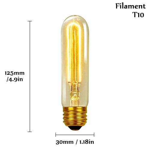 Лампа Эдисона, Ретро лампа, лампа накаливания, ампула, Ретро стиль, E27 40 Вт, 220 В, для декора, лампа накаливания, E27, подвесные светильники, старинная лампочка - Цвет: T10 filament 220V