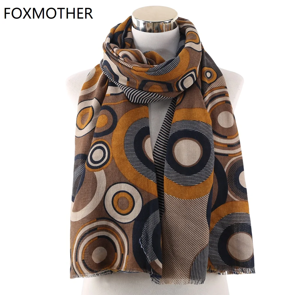 ★ FOXMOTHER Новый Дизайн Коричневый Урожай Круглые Печати Шарфы Foulard Wraps Bufandas Шарф из