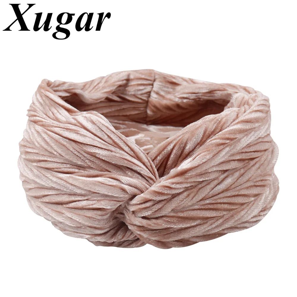 

Vintage Winter Fold Velvet Headband Cross Turban Wide Elastic Hair Bands for Women Female Girls headbands Solid Hair Accessories