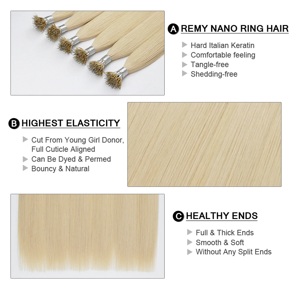 Fairy Remy Hair 0.8g/s 16 inch Remy Micro Beads Hair Extensions In Nano Ring Links Russian Human Hair Platinum Blonde Color 40g