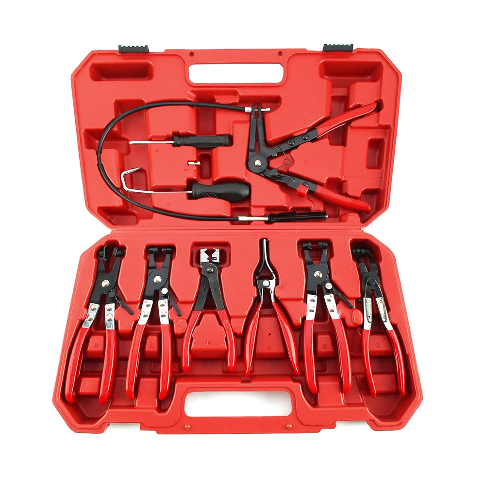 

New 9PC Hose Clamp Clip Plier Set Swivel Jaw Flat Angled Band Automotive Tool