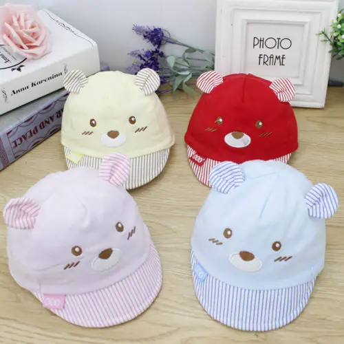 

4 Colors Cute Bear Baby Kids Caps Newborn Girls Boys Cap Striped Hats Sun Hat With Ear Summer Fashion Hats