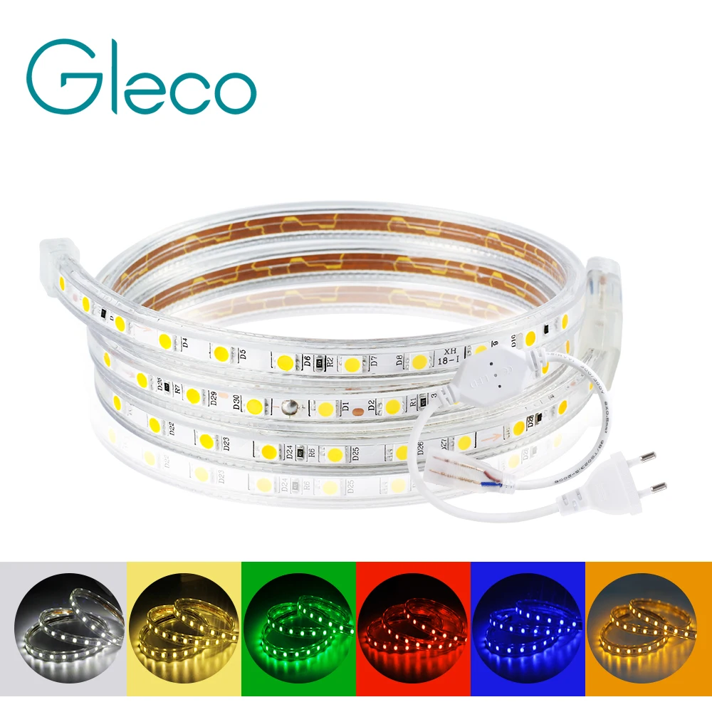 СВЕТОДИОДНАЯ лента SMD 5050 220 В перем. Тока 60 светодиодов/м IP65 водонепроницаемый