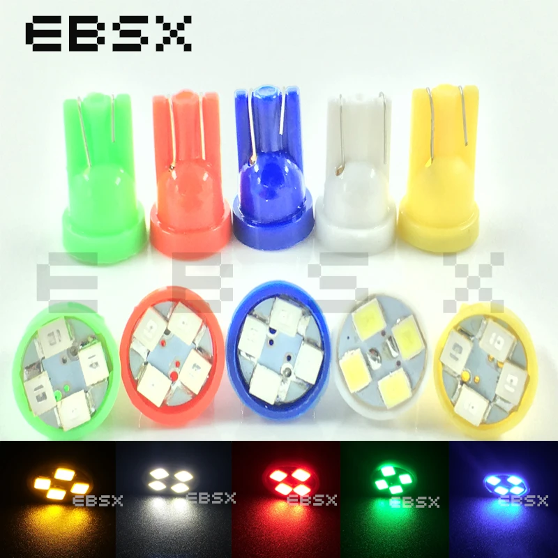 

EBSX 50 PCS DC 24V T10 Led 194 168 1210 4 SMD 4 LED 3528 LED light Bulbs White Blue Red Clearance LED Wedth Lamps Reading Bulbs