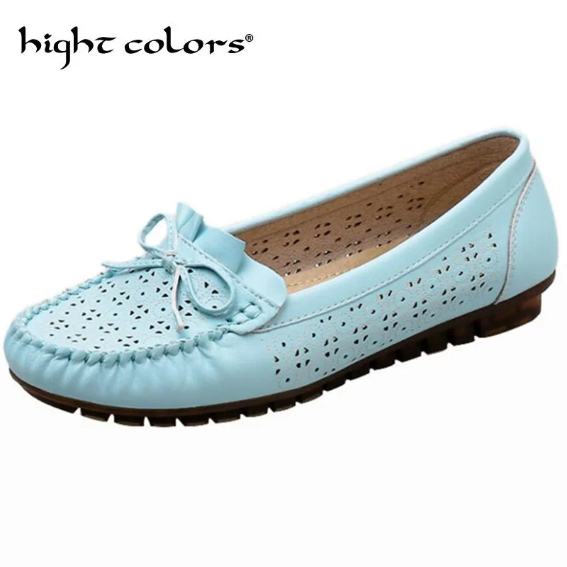 

2019 Ballet Summer Cut Out Women Genuine Leather Shoes Woman Flat Flexible Round Toe Nurse Casual Fashion Bow Loafer Sandals