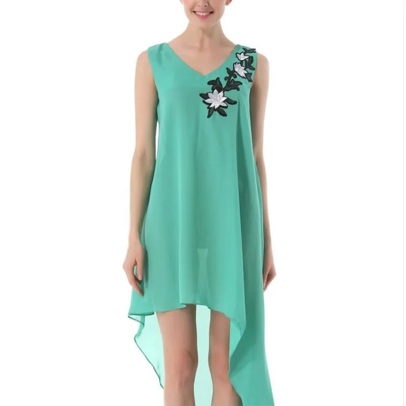 

2019 Summer Dress Women Chiffon Sleeveless Dress Boho Style Beach Dress Short Casual Irregular Hem Dress