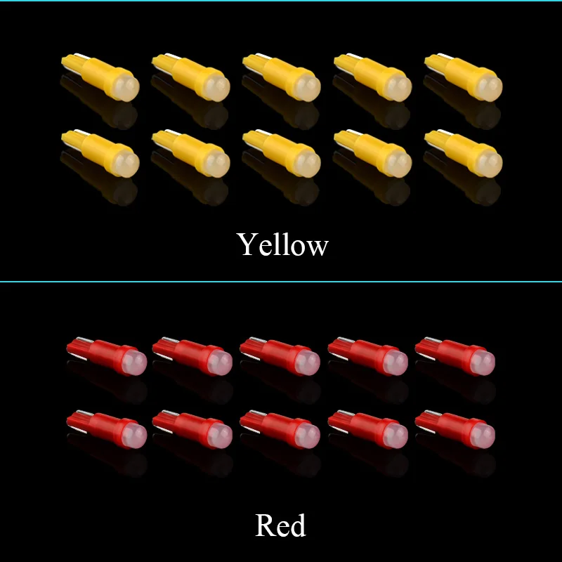 NAO 10 шт. T5 Светодиодная лампа для приборной панели COB SMD W1.2W W3W лампа автомобильный внутренний измерительный прибор 12 в 6000 К белый зеленый красный синий желтый
